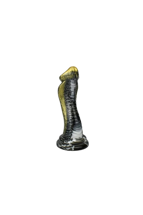 Gran dildo anal monster cobra dorada con fuerte ventosa para juegos sin manos imitando la anatomía de gran cobra. Enorme estimulante anal.